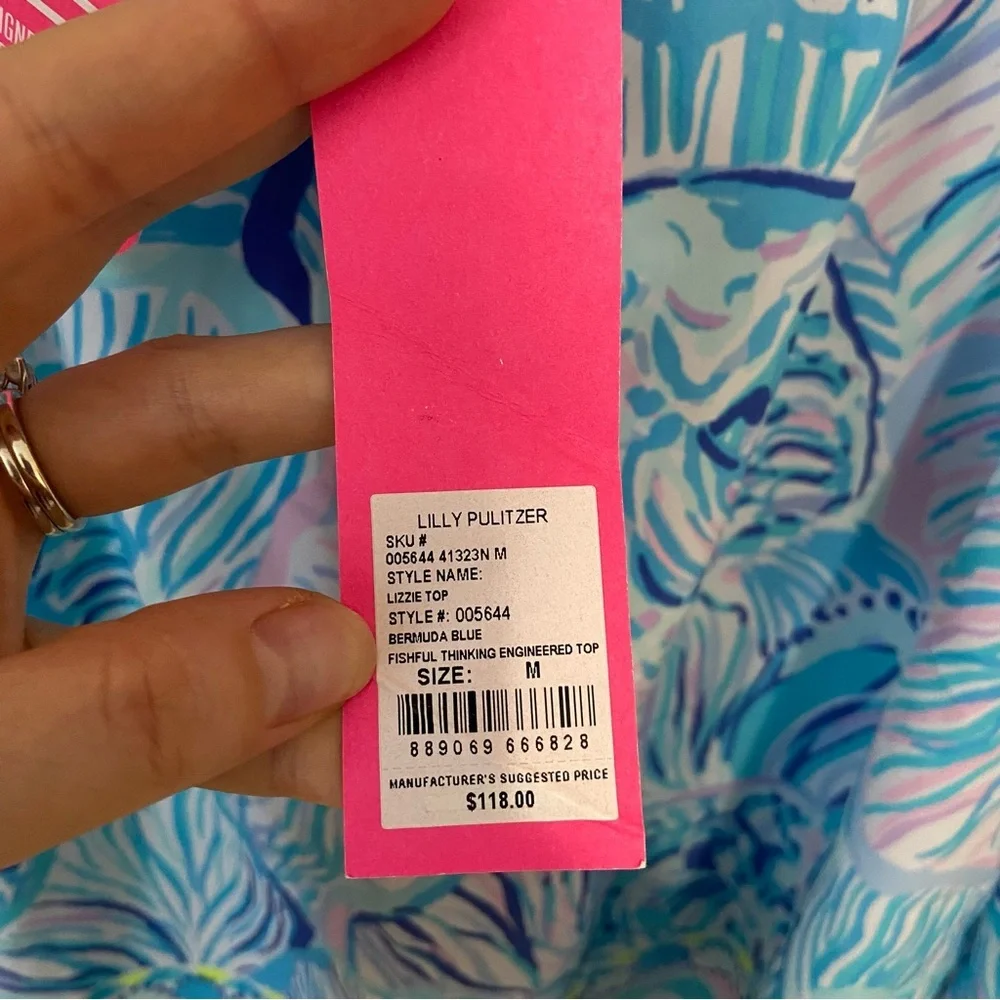 Lilly Pulitzer NWT Lizzie Bermuda Blue Fishful Thinking Blue Lilac Blouse Top M - Picture 8 of 10